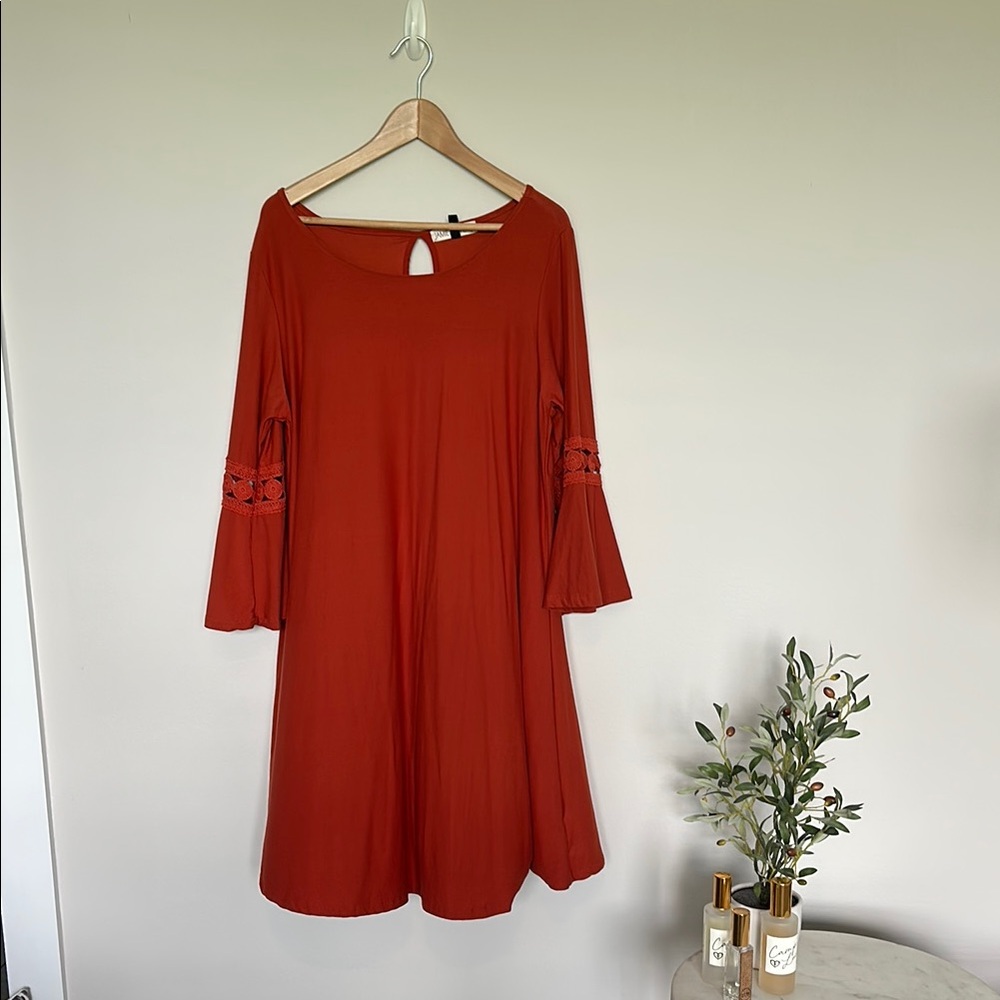 Elegant Orange Bell Sleeve Dress